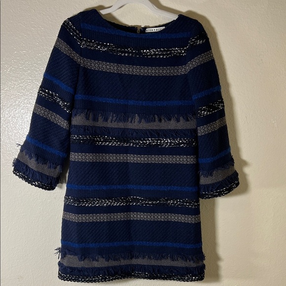 Alice + Olivia Navy and Charcoal Textured Dress size 2 - Picture 2 of 12